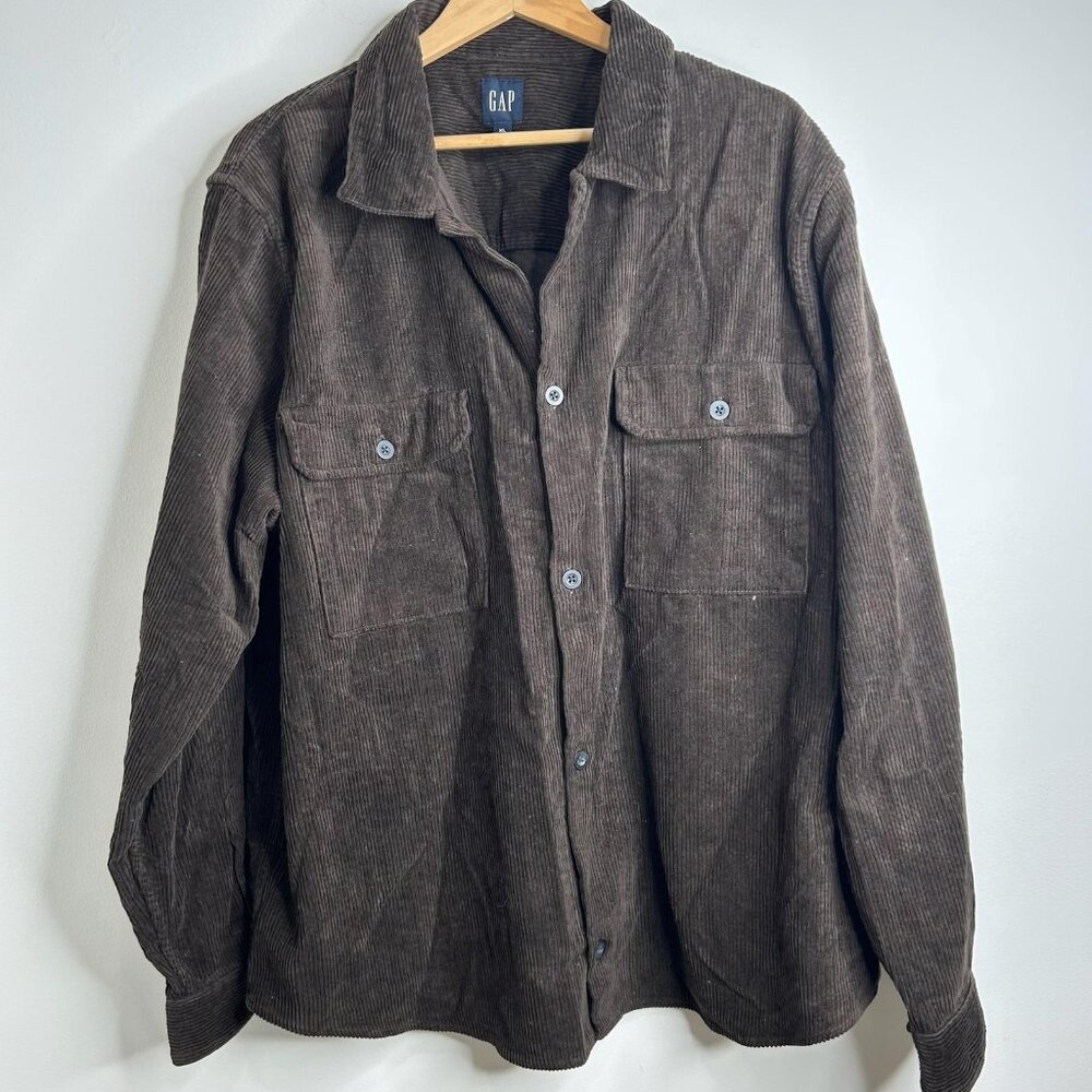 GAP Corduroy Shirt Mens XL Brown Button Front Overshirt Shacket Outdoor Classic